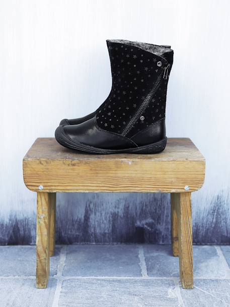 Girls' Leather Boots Black+Tan 