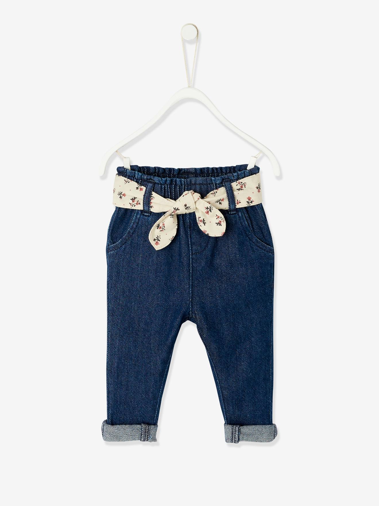 Trousers with Fabric Belt for Babies dark blue