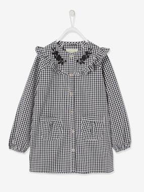 Chequered Ruffled Smock with Embroidered Flowers