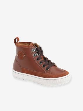 High Top Leather Trainers with Laces Zip