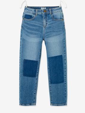 Straight Leg Jeans with Patches Effect