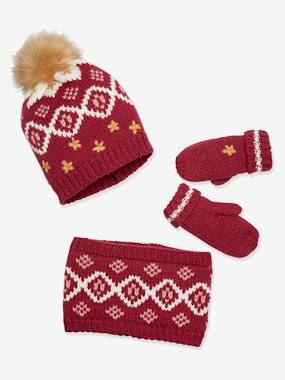 Jacquard Knit Beanie Snood Gloves Set