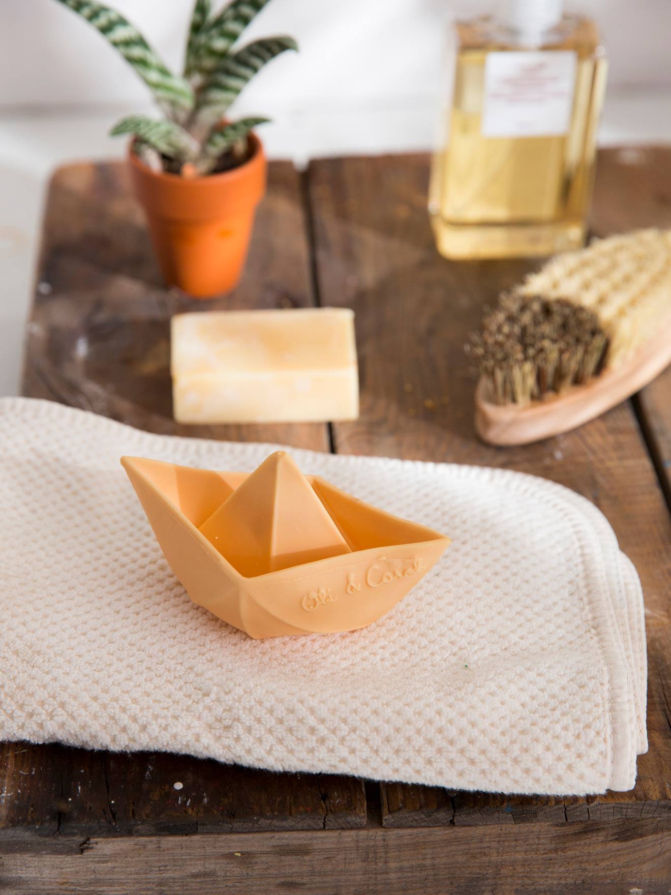 Origami Boat Bath Time Toy, by OLI & CAROL beige medium striped