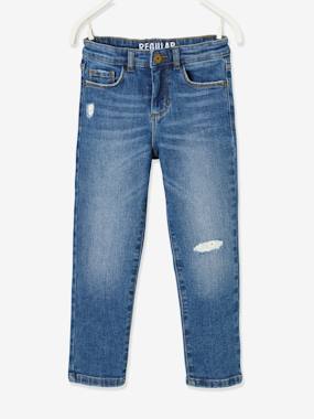 Straight Leg Jeans with Broderie Anglaise Applique Distressed Effects