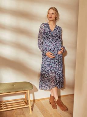 Printed Long Crepe Dress Maternity Nursing Special print