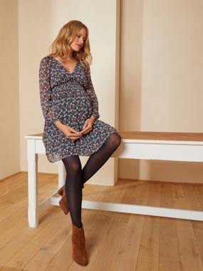 Crepe Printed Dress Maternity Nursing Special dark brown print