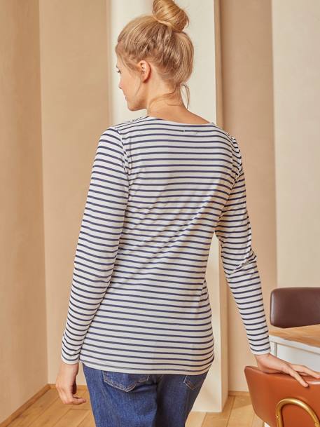 Top with Crossover Panels, Maternity & Nursing Special White Stripes 