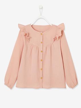 Blouse in Cotton Gauze with Ruffles