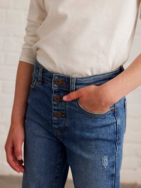 Straight Leg Jeans with Distressed Details