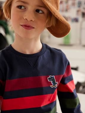 Striped Top with Embroidered Dino-Shaped Patch