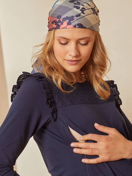Dual Fabric Top, Maternity & Nursing Dark Blue 