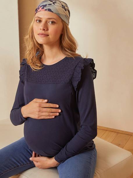 Dual Fabric Top, Maternity & Nursing Dark Blue 
