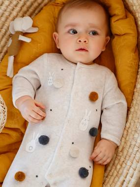 Velour Sleepsuit with Pompoms