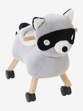 Masked Raccoon on Wheels in Plush Fabric and FSC Wood multi