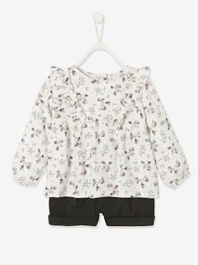 Floral Blouse Shorts Combo For Babies White Print