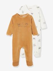 Baby-Pyjamas-Pack of 2 Animal Sleepsuits in Velour, for Babies
