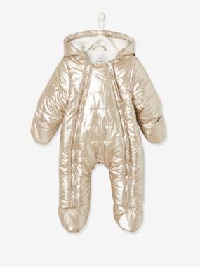 Click to view product details and reviews for Lined Golden Pramsuit For Babies Opens Completely Gold.