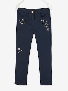 Slim Leg Trousers with Embroidered Stars