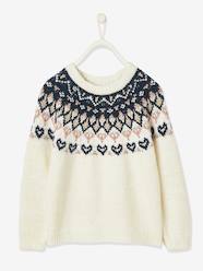 Girls-Cardigans, Jumpers & Sweatshirts-Jumpers-Jacquard Knit Jumper with Iridescent Motifs for Girls