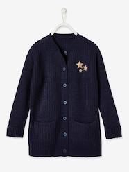 Girls-Cardigans, Jumpers & Sweatshirts-Cardigans-Long Cardigan with Iridescent Stars for Girls