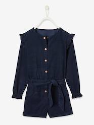 Girls-Dungarees & Playsuits-Corduroy Jumpsuit with Ruffles, for Girls