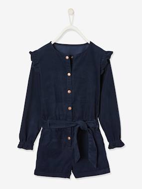 Corduroy Jumpsuit with Ruffles