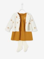 Baby-Outfits-Embroidered Cardigan + Fleece Dress + Tights Outfit for Babies