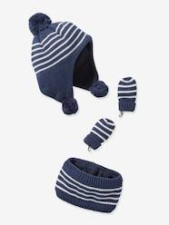Baby-Accessories-Hats, Scarves, Gloves-Striped Set, Beanie + Snood + Mittens Set for Baby Boys, Oeko Tex®