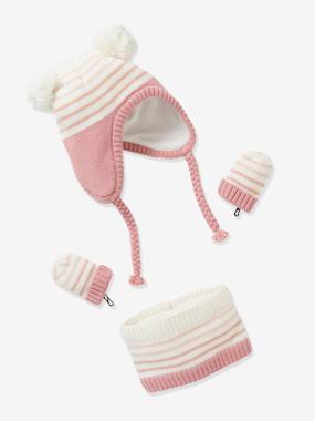 Striped Set Beanie Snood Mittens Set