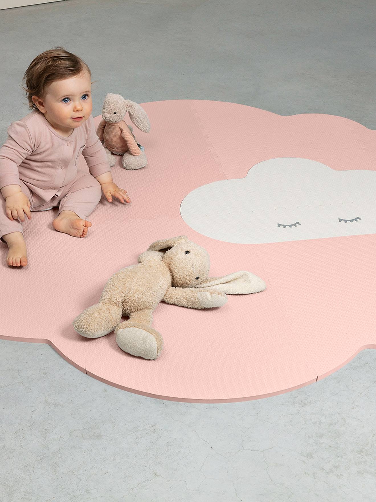 Large Cloud Play Mat, by QUUT pink light solid with design