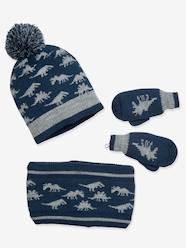Boys-Accessories-Winter Hats, Scarves & Gloves-Dino Beanie + Snood + Gloves Set for Boys, Oeko Tex®