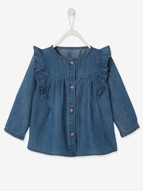 Blouse in Lightweight Denim with Ruffle