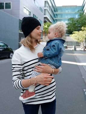 Top with Ruffled Collar Maternity Nursing Special beige stripes