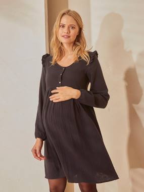 Short Cotton Gauze Dress Maternity Nursing Special dark solid