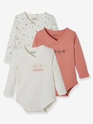 Baby-Bodysuits & Sleepsuits-Pack of 3 Long-Sleeved Bodysuits for Newborns, Organic Cotton, Lovely Nature
