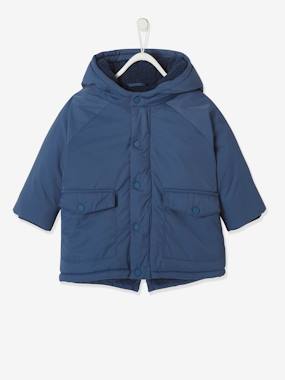 Lined Padded Jacket With Hood For Babies Blue