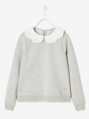 Sweatshirt with Collar in Broderie Anglaise