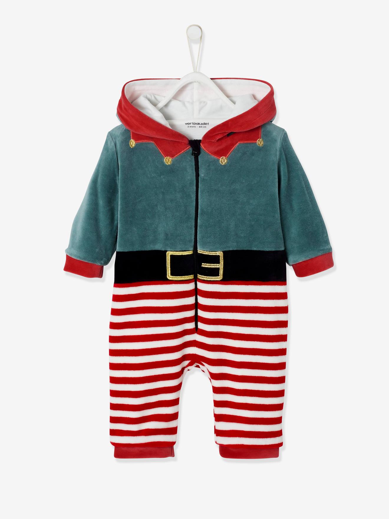 Velour "Father Christmas" Jumpsuit, Unisex, for Babies dark red