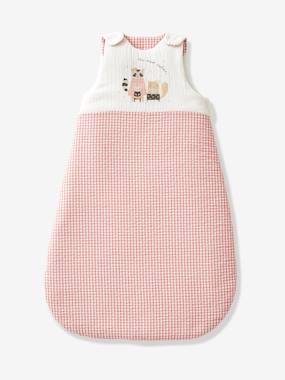 Image of Sleeveless Baby Sleep Bag in Cotton Gauze & Seersucker, Girly Vichy, Oeko-Tex® pink