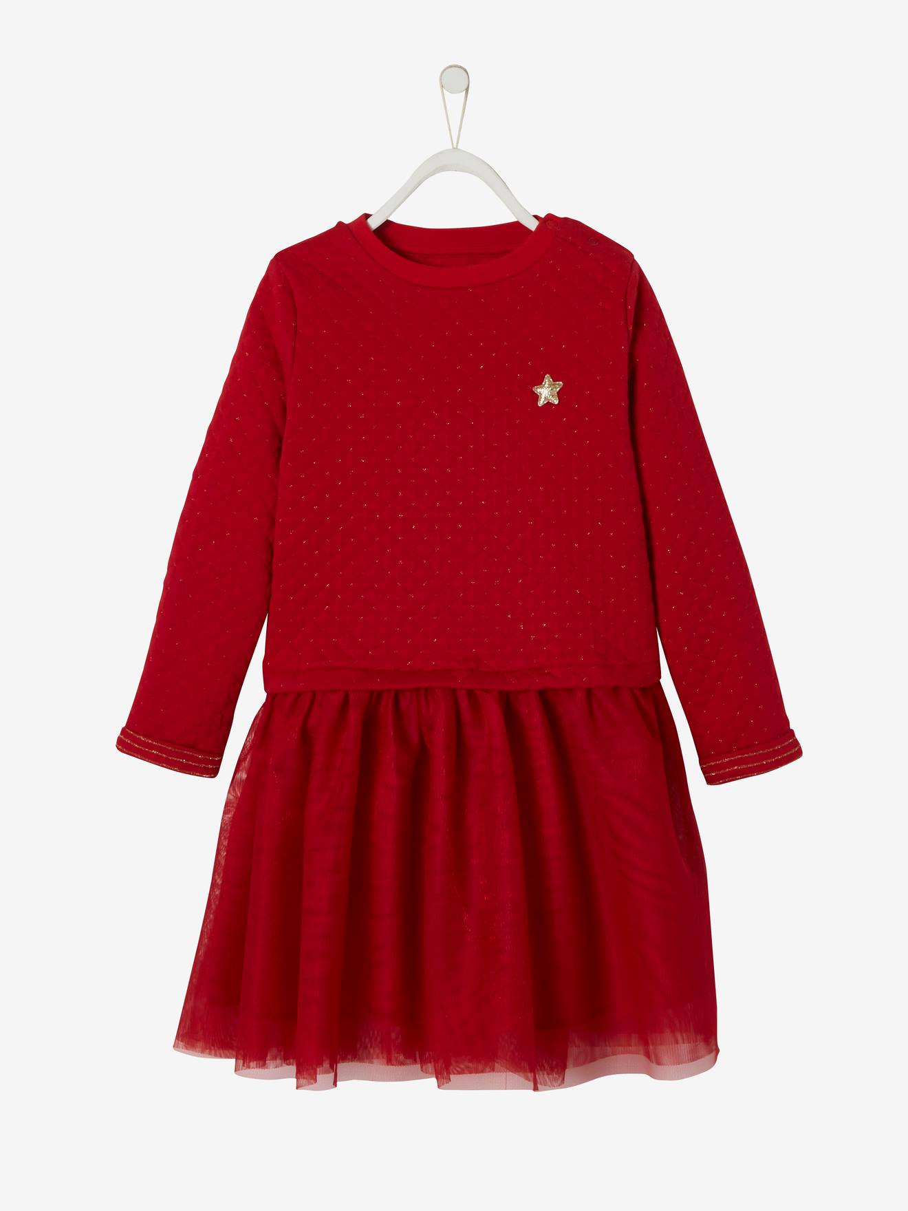 Dual Fabric Dress for Girls, Christmas Special dark red