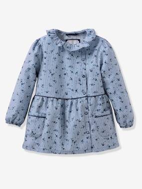 Girl s asymmetrical school smock with peplum stripe floral