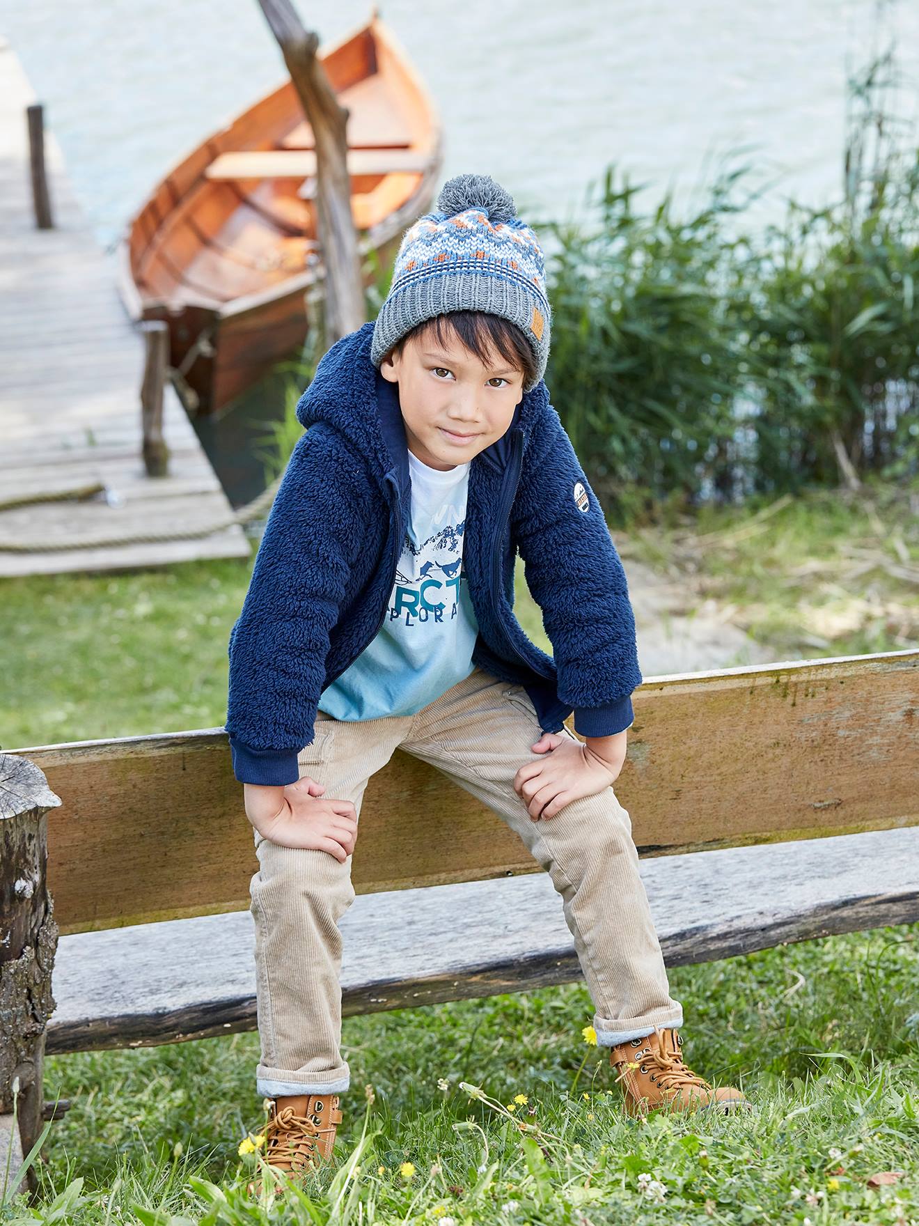 Hooded Sherpa Jacket with Zip for Boys 