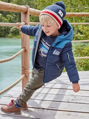 Click to view product details and reviews for Two Tone Hooded Jacket With Recycled Polyester Padding For Boys Dark Green.