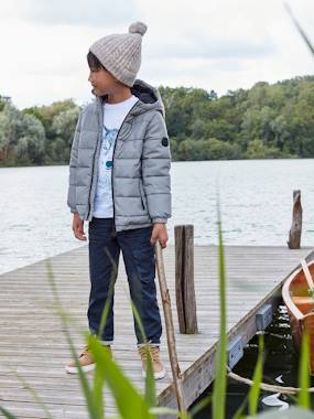 Padded Jacket With Polar Fleece Lined Hood Reflective Effect Recycled Fibre Padding For Boys Grey