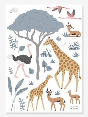 Giraffe Gazelle and Flamingos Sticker Sheet by LILIPINSO medium solid wth design