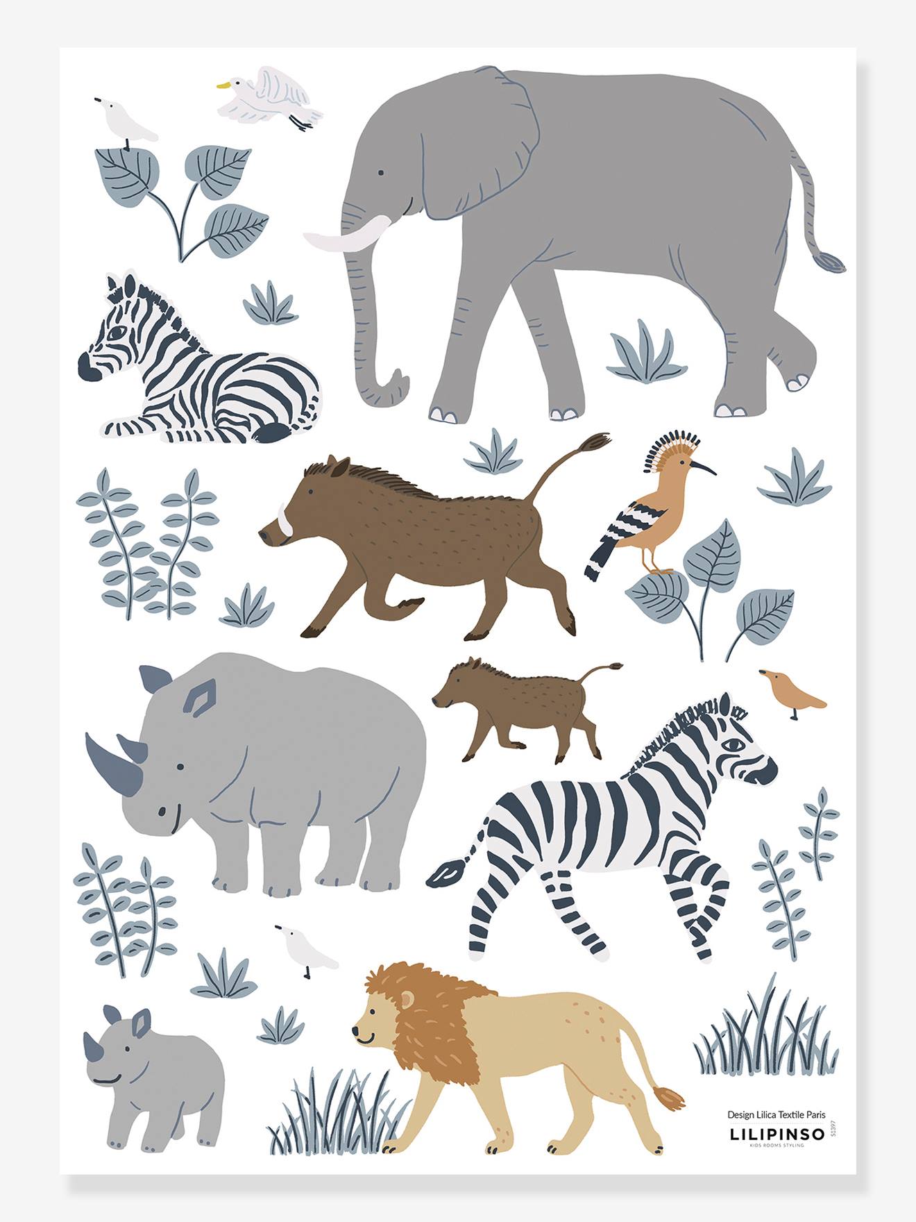 Big Five & Co. Jungle Animals, Sticker Sheet by LILIPINSO - grey dark solid  with design, Bedding & Decor | Vertbaudet