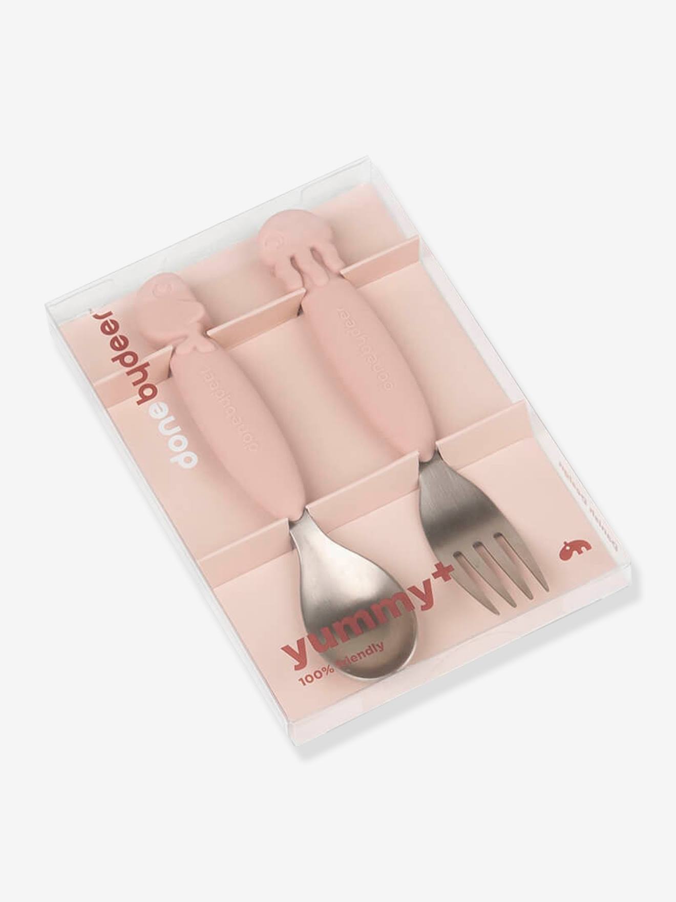 YummyPlus Sea Friends 2-Piece Cutlery Set, by DONE BY DEER pink light solid