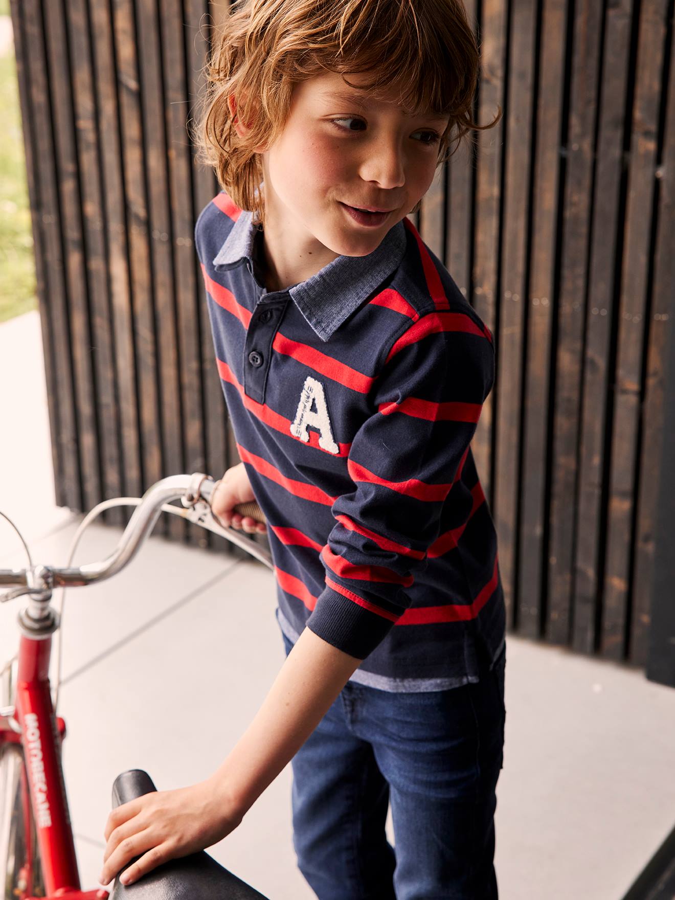 Striped 2-in-1 Effect Polo Shirt, for Boys red stripes