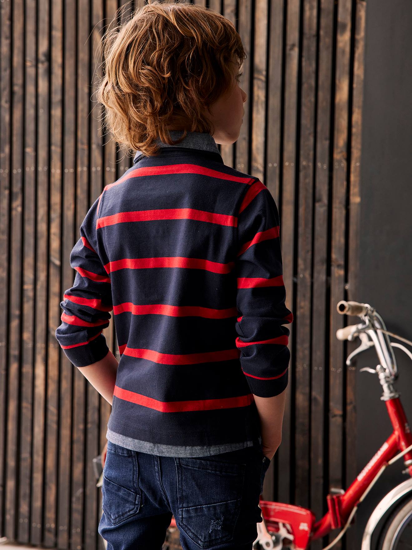 red and black striped shirt boys