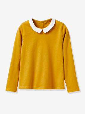 Girl s organic cotton T-shirt with Peter Pan collar medium solid